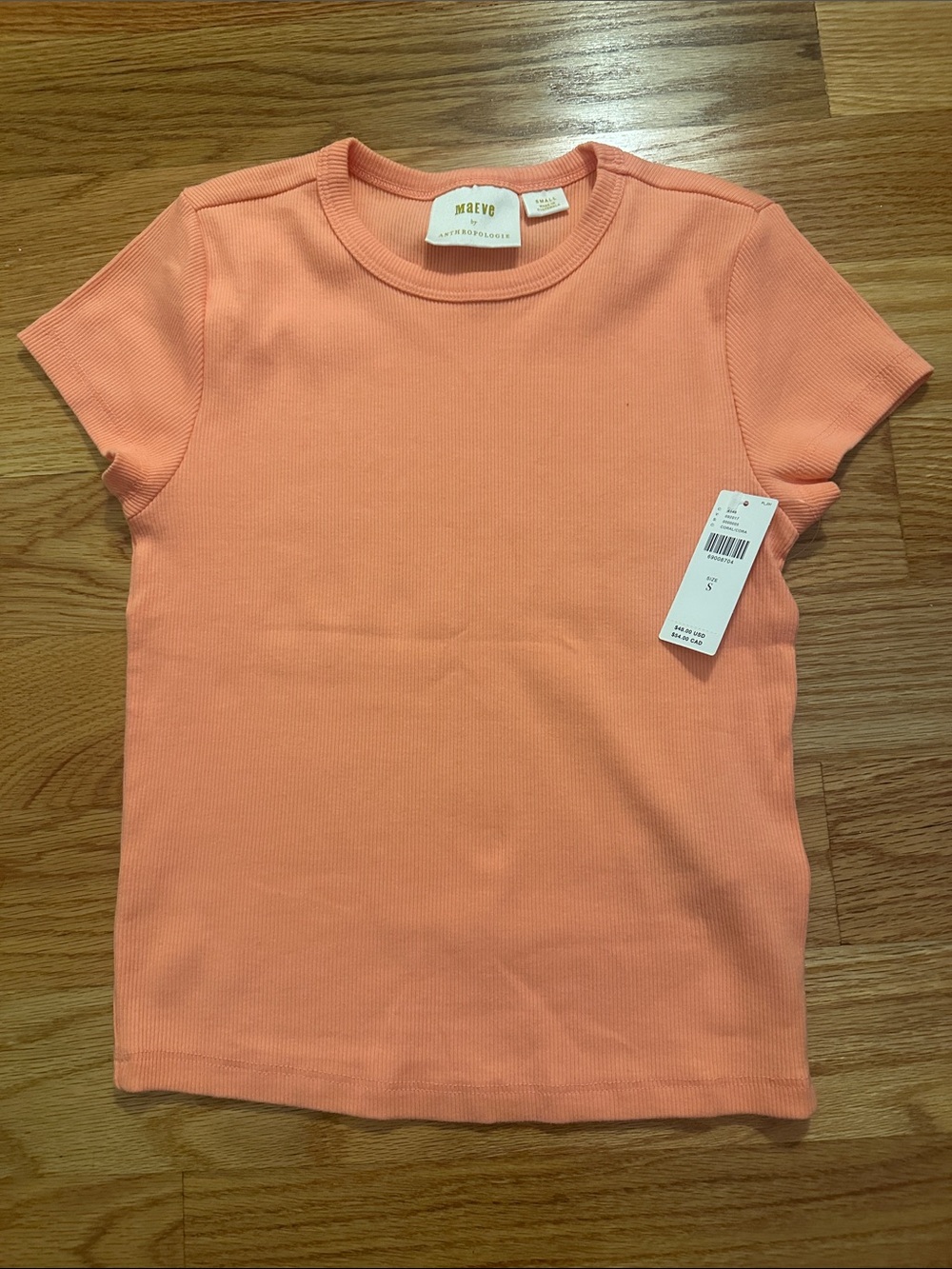 Maeve Anthropologie Peach Ribbed Short Sleeve Tee NWT